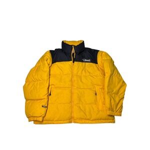 Vintage Bear USA Puffer Jacket Yellow Black Zip Up Winter Warm Size LL